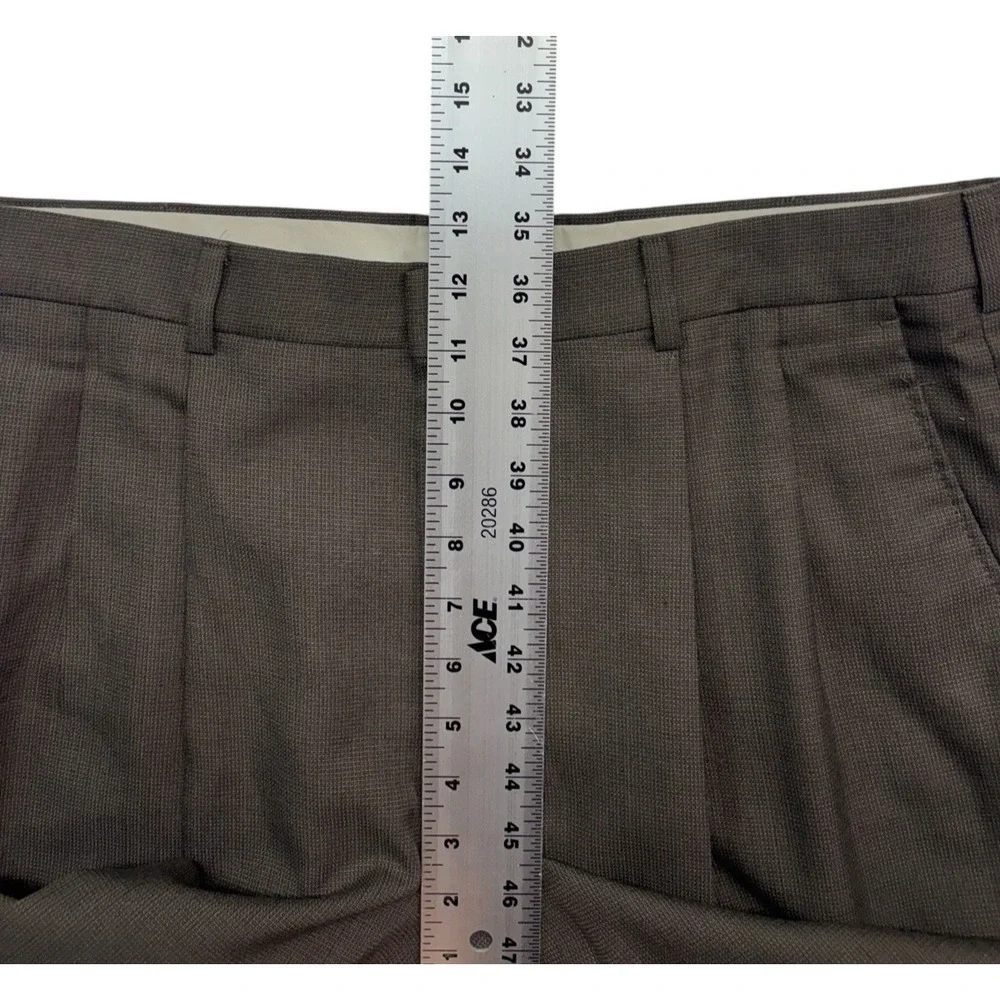 vtg 90s Towncraft 44R 36x32 Brown 2pc Pant Suit Wool Blend Pleated High Waisted
